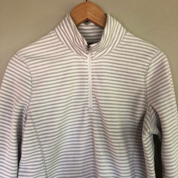 Eddie Bauer Quarter Zip Pullover Sweater Size M Gray White Striped - Picture 2 of 8